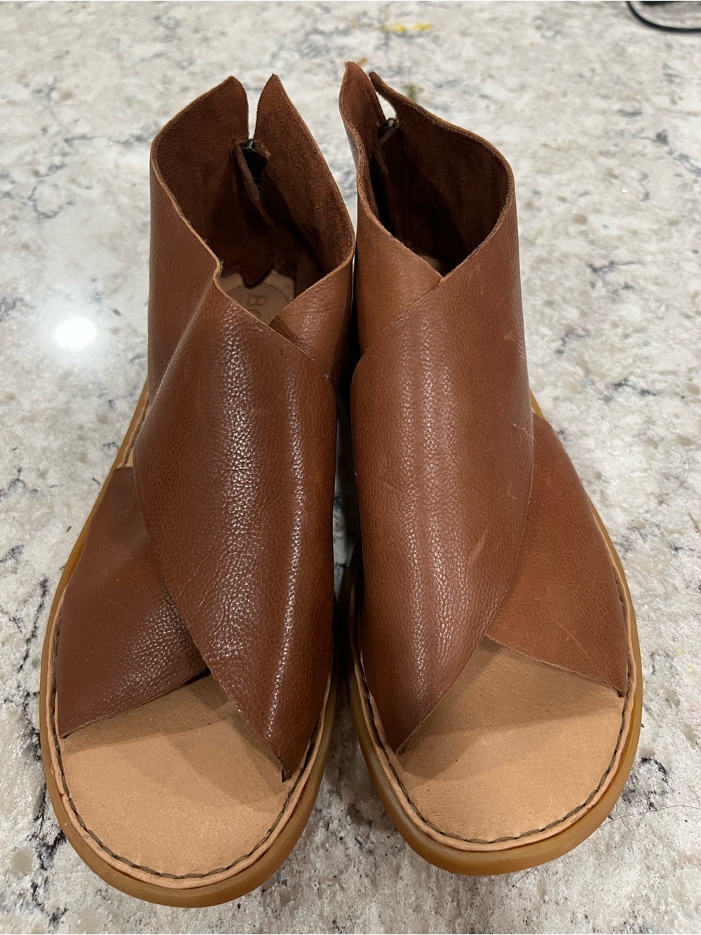 Born Iwa Brown Leather Open-Toe Wrap Sandals -